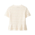 Damen feine Kurzarm-Bluse mit romantischem Spitzenmuster R&B