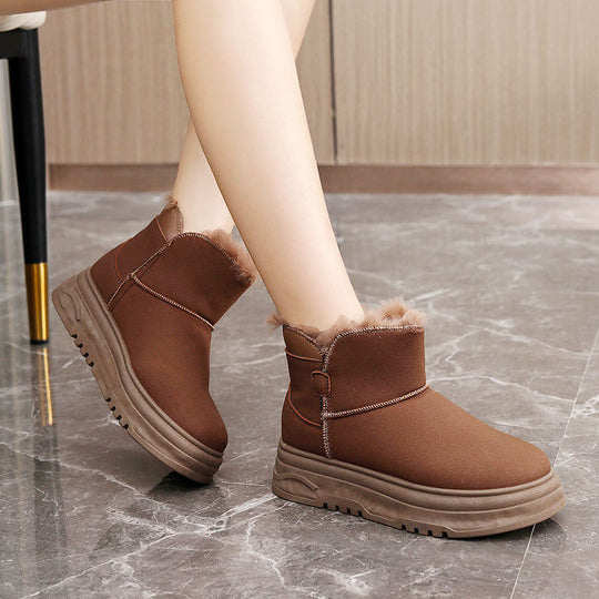 Damen warme Winterstiefel mit flauschigem Kunstfellrand und rutschfester Sohle R&B