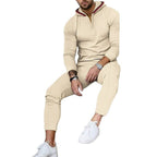Herren nan Slim-Fit Waffel-Strick Kapuzen-Set mit Halbzip, kontrastgefütterter Kapuze und tapered Jogginghose R&B