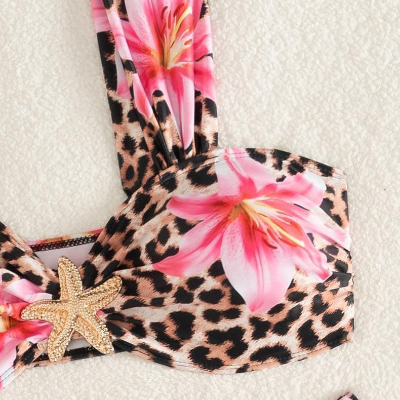 Damen Bikini-Set mit floralem Leopardenmuster R&B