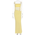Damen elegantes langes Kleid mit raffiniertem Spitzenoberteil und verstellbaren Trägern R&B