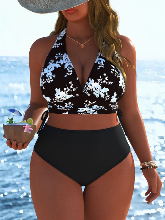 Damen Bikini-Set mit modernem Wickeloberteil und hoch tailliertem Höschen R&B