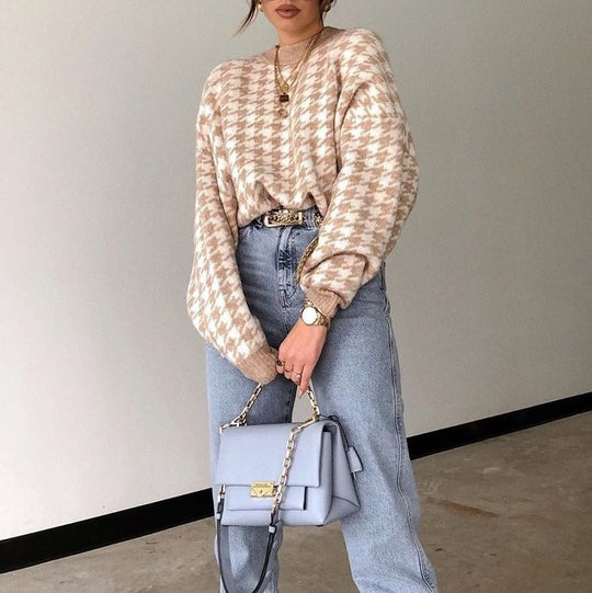 Damen lässiger Pullover mit Karomuster R&B
