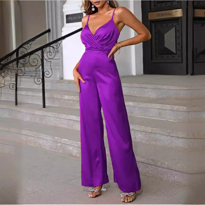 Damen eleganter Jumpsuit mit schmalen Trägern und einem fließenden Schnitt R&B