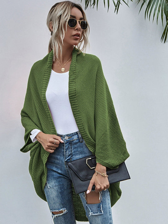 R&B | Strickjacke Oversized Passform Wolle Strick Offen Front Fledermausärmel