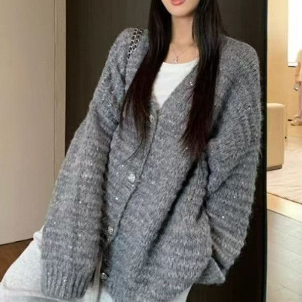Damen Strickjacke mit voluminösen Ärmeln und einzigartiger Maschenstruktur R&B