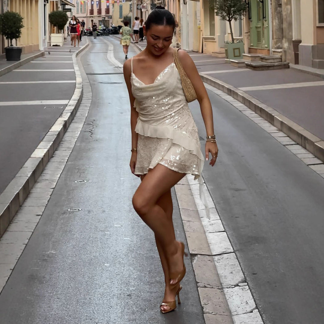 Damen Glitzerndes Partykleid mit Rüschendetails R&B