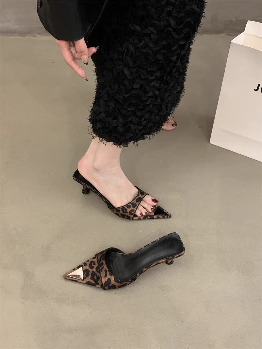 Damen schicke Slingback Mules mit modischem Leopardenprint R&B