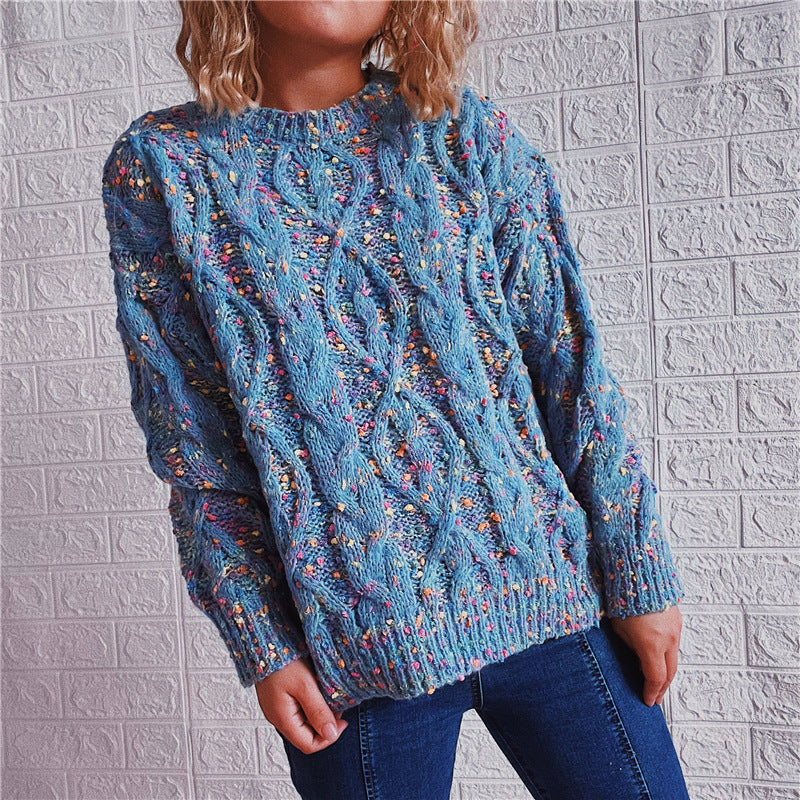 Damen grob gestrickter Pullover mit bunten Akzenten und lässigem Schnitt R&B