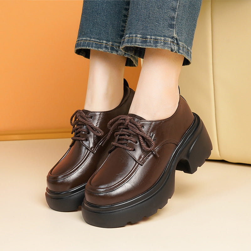 Damen Modische Schnürschuhe mit klobigem Absatz und hochwertigem Kunstleder R&B