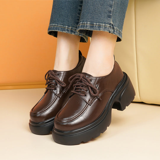 Damen Modische Schnürschuhe mit klobigem Absatz und hochwertigem Kunstleder R&B