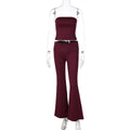 Damen Hochwertiges, figurbetontes Oberteil und Flared Hose Set R&B