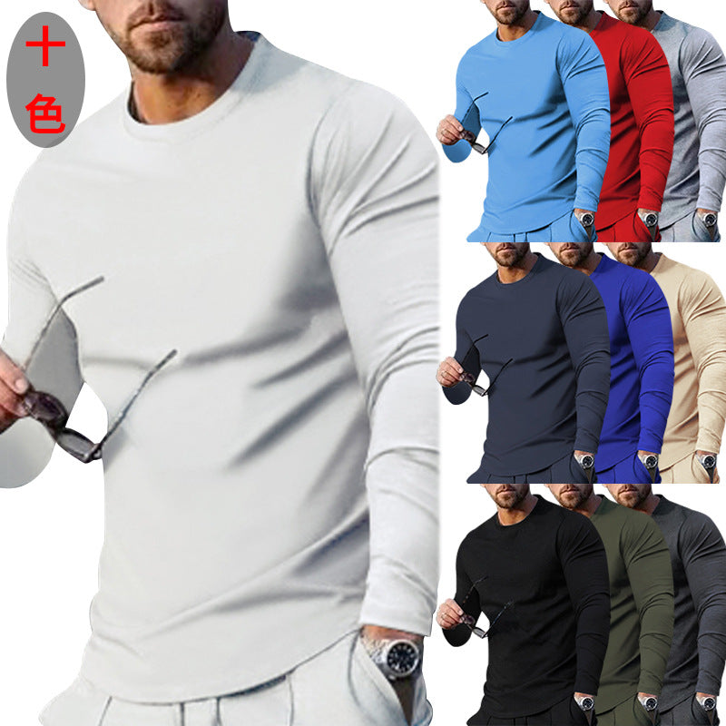Herren nan schmal geschnittenes Langarmshirt mit Rundhalsausschnitt elastischem Baumwollstretch und verlängertem Saum R&B