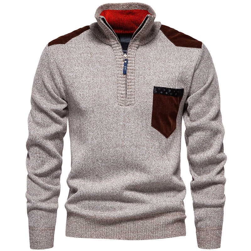 Herren Stehkragenpullover mit kontrastierenden Details und praktischen Taschen R&B