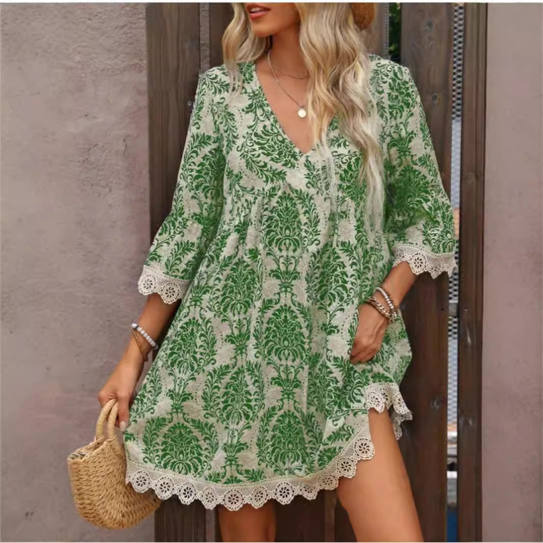 Damen Tunika-Kleid mit viktorianischem Muster und Spitzenakzenten R&B