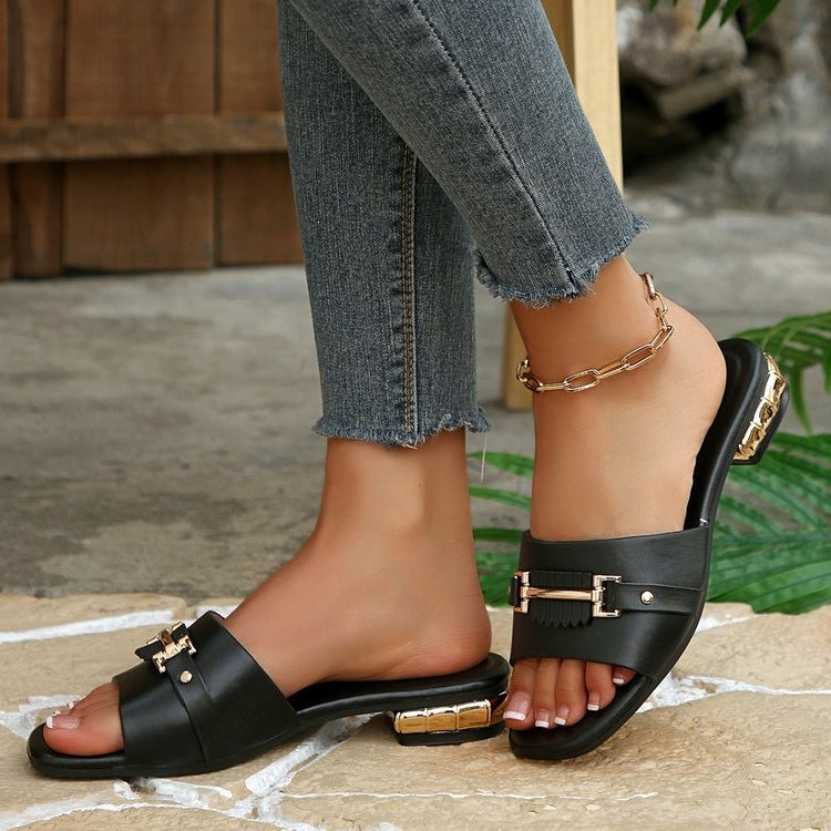 Damen modische Riemchen-Sandalen mit eleganter Schnallenverzierung R&B
