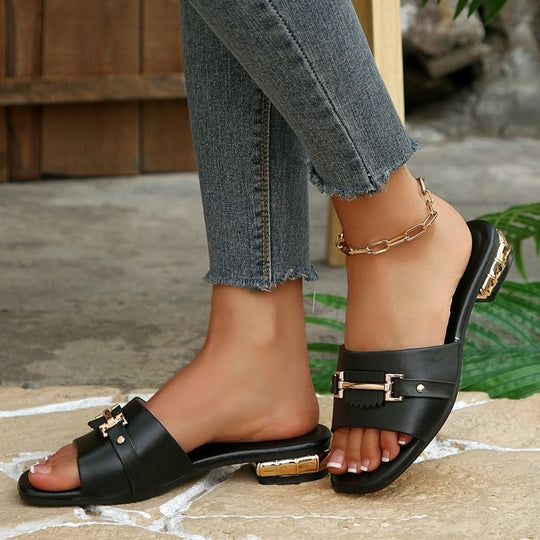 Damen modische Riemchen-Sandalen mit eleganter Schnallenverzierung R&B