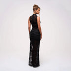 Damen Elegantes Spitzenkleid mit tiefem V-Ausschnitt und drapiertem Saum R&B