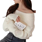 Damen Off-Shoulder Strickpullover mit elastischem Rippdesign R&B