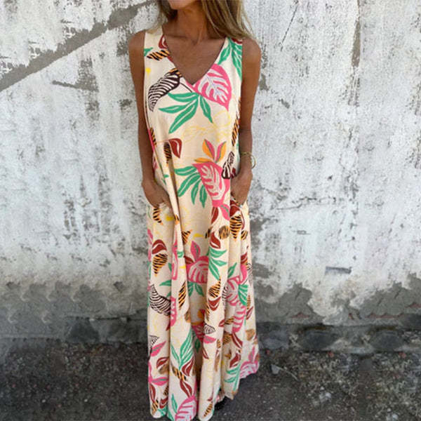 Damen luftiges Maxikleid mit floralem Muster und praktischen Taschen R&B