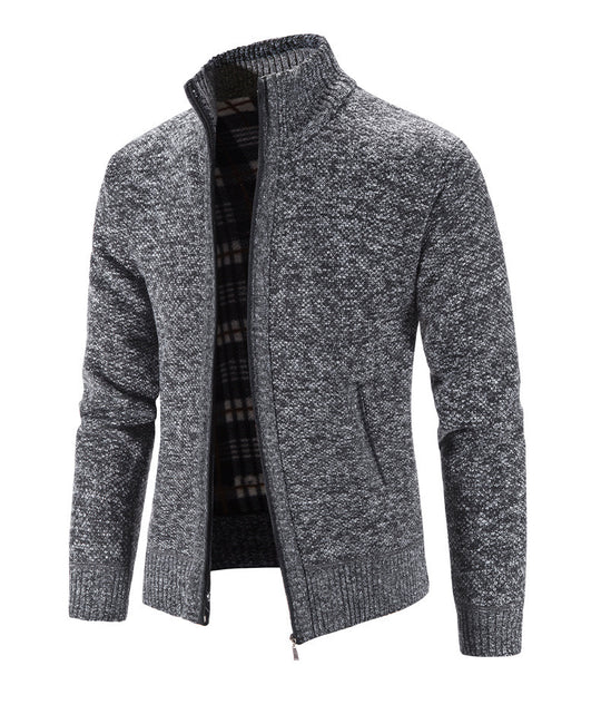 Herren Strickjacke mit strukturiertem Muster und hohem Stehkragen R&B