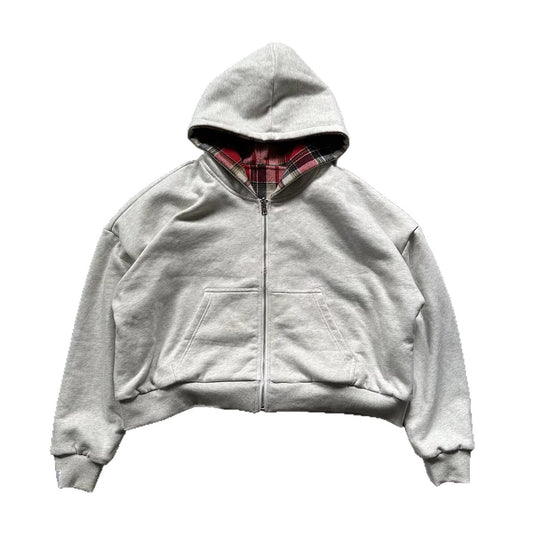 Unisex nan gefütterte Kapuzenjacke mit kariertem Flanellfutter und Reißverschluss R&B