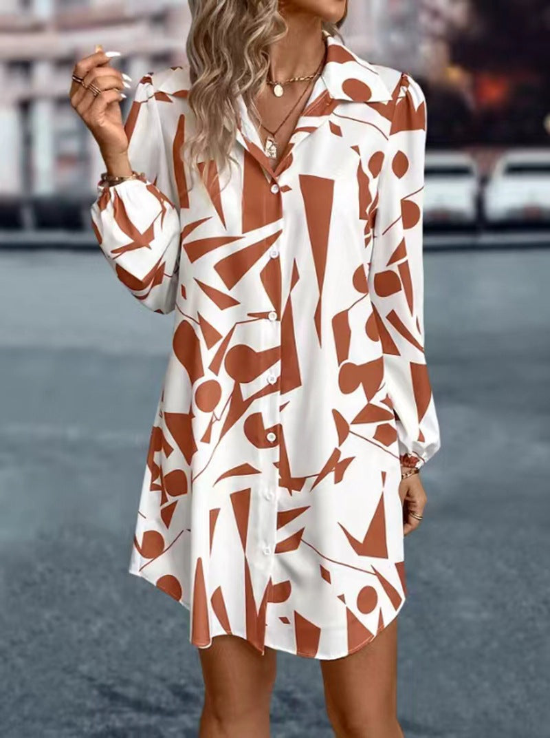 Damen nan oversized Hemdmini mit grafischem Print, Hemdkragen und Balloonärmeln R&B