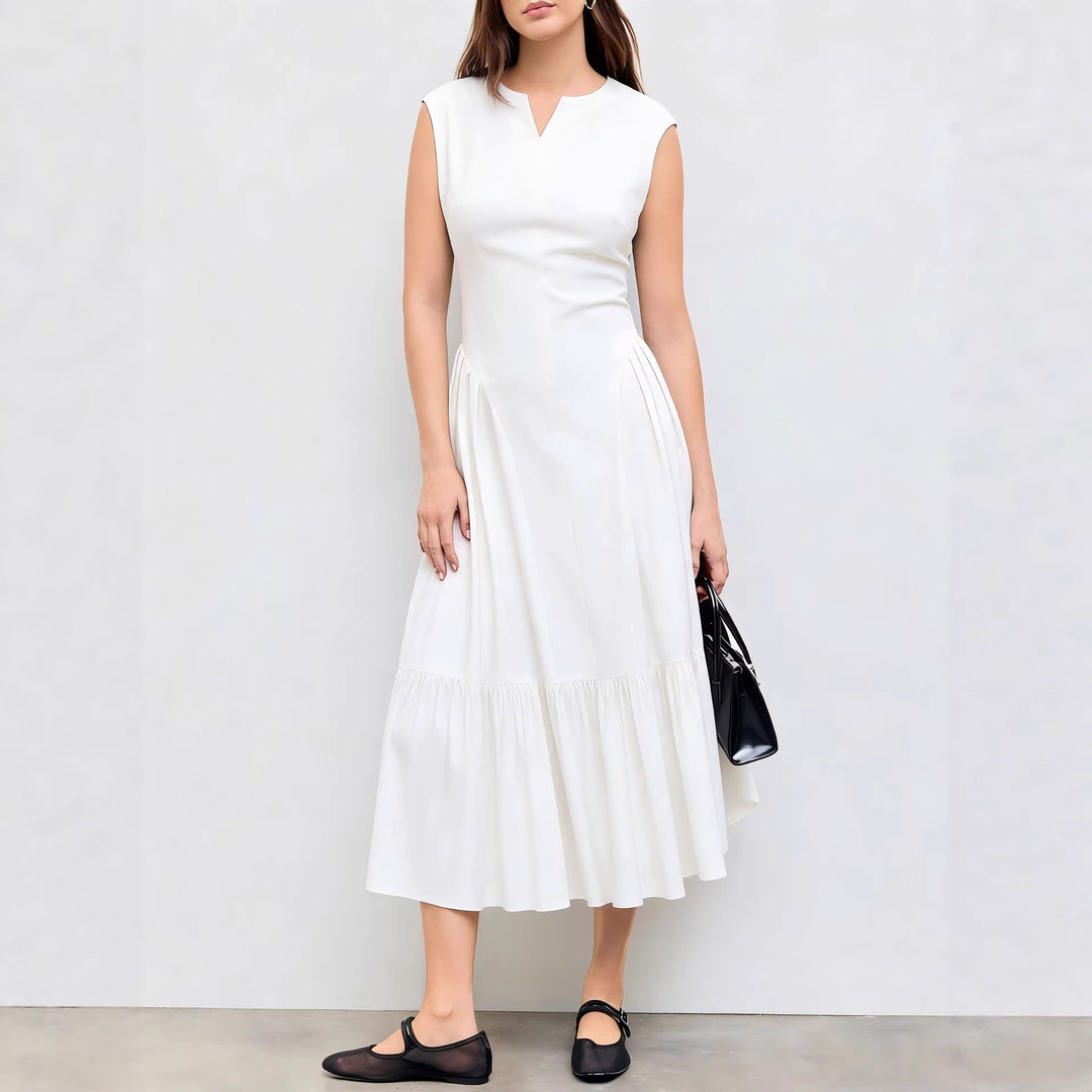 Damen elegantes Maxikleid mit voluminösen Falten und ärmellosem Design R&B