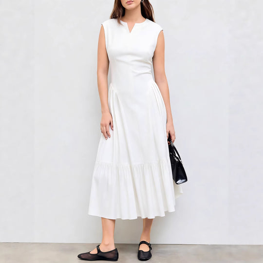 Damen elegantes Maxikleid mit voluminösen Falten und ärmellosem Design R&B