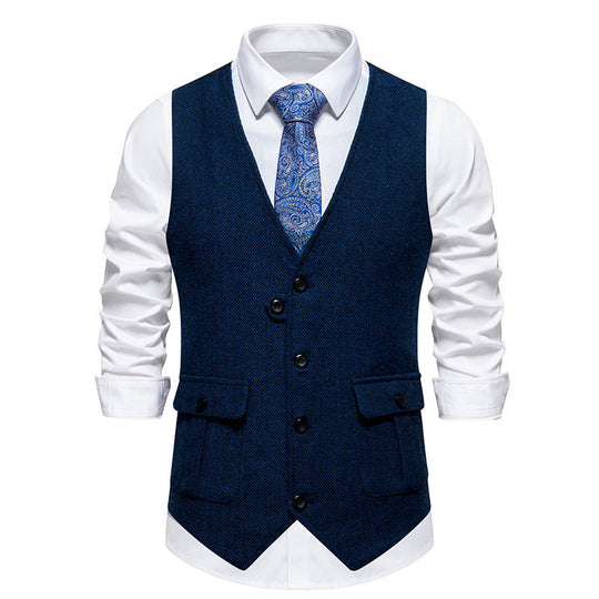 Herren elegante Anzugweste mit feinem Hahnentritt-Muster und praktischen Taschen R&B