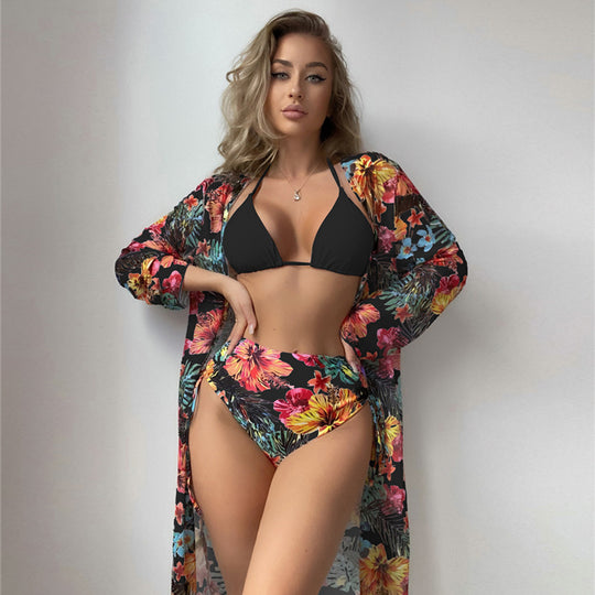 Damen Hochtaillierter Bikini mit floralem Cover-Up R&B