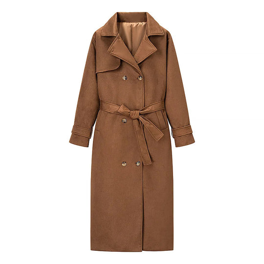 Damen eleganter Trenchcoat mit doppelter Knopfleiste und Gürtel R&B