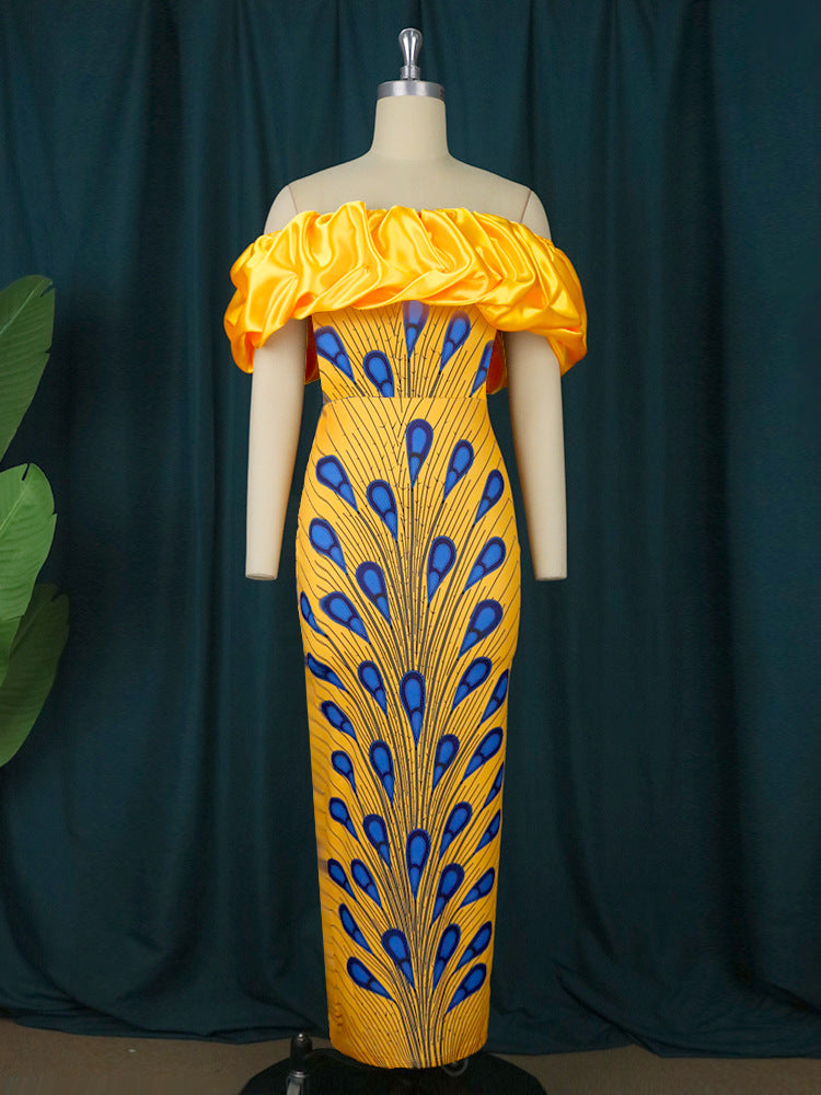 Damen Elegantes Abendkleid mit schulterfreiem Design und voluminösem Rüschensaum R&B