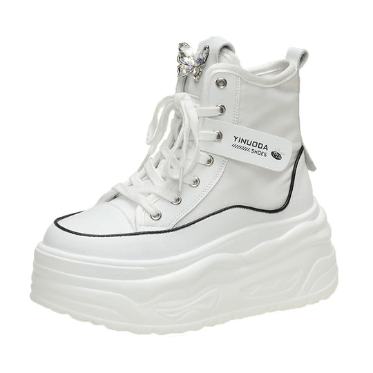Damen nan Plateau-Sneaker mit hohem Schaft, Schnürung und Schmetterling-Brosche R&B