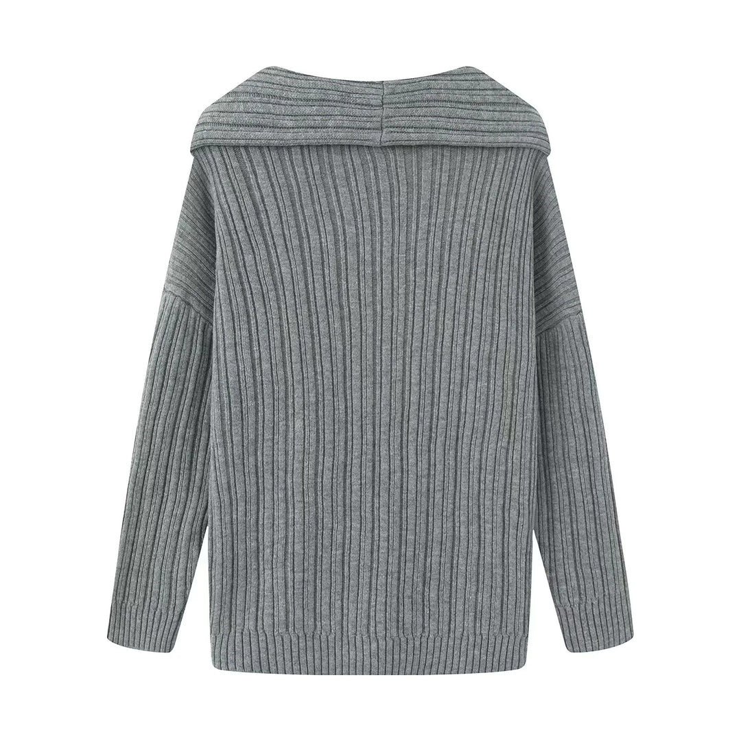 Damen lässiger Strickpullover mit weitem Rollkragen und Rippenstruktur R&B