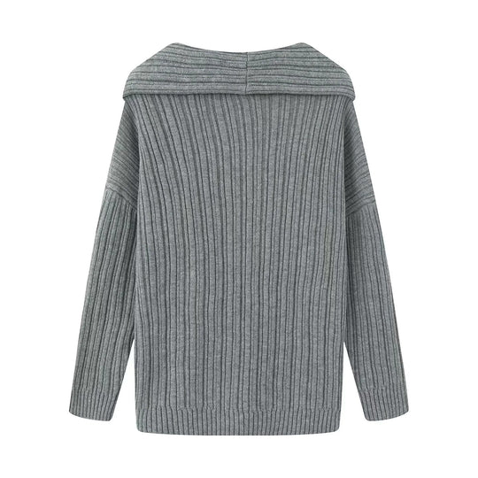 Damen lässiger Strickpullover mit weitem Rollkragen und Rippenstruktur R&B