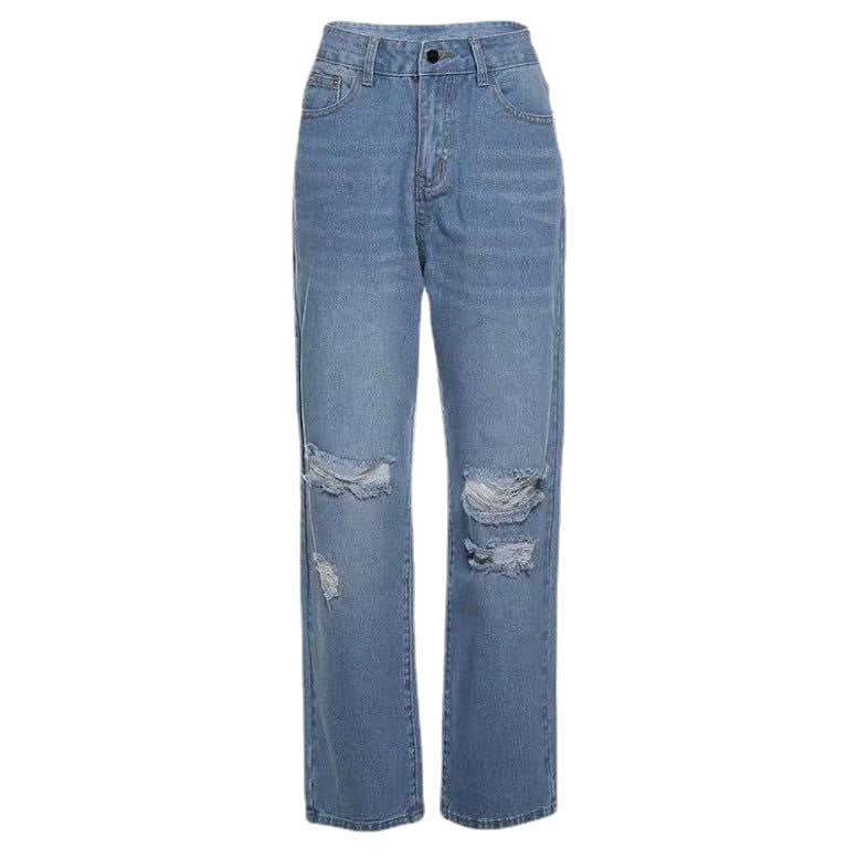 Damen Vintage-Style Mom-Jeans mit ausgefransten Rissen und hohem Bund R&B