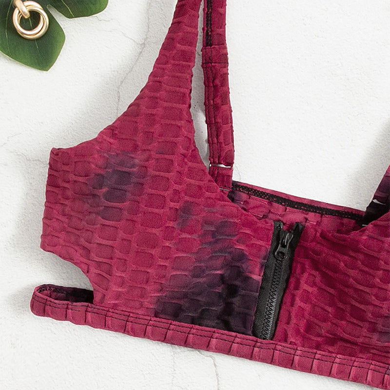 Damen Sportlicher Bikini mit hohem Kragen und Reißverschluss R&B