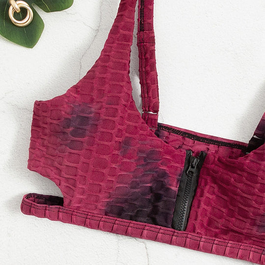 Damen Sportlicher Bikini mit hohem Kragen und Reißverschluss R&B