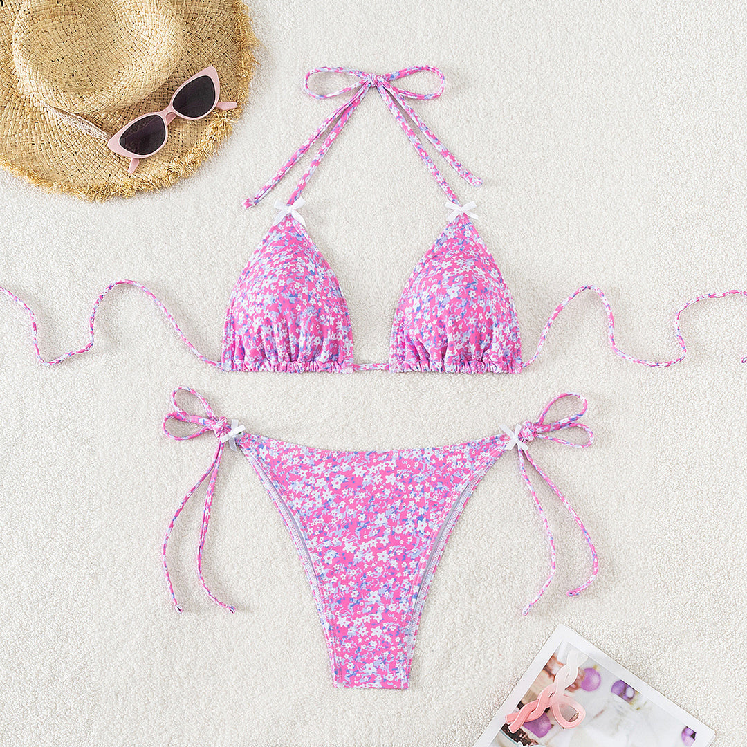 Damen Triangel-Bikini mit verstellbaren Bindebändern und floralem Design R&B
