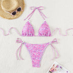 Damen Triangel-Bikini mit verstellbaren BindR&Bändern und floralem Design R&B