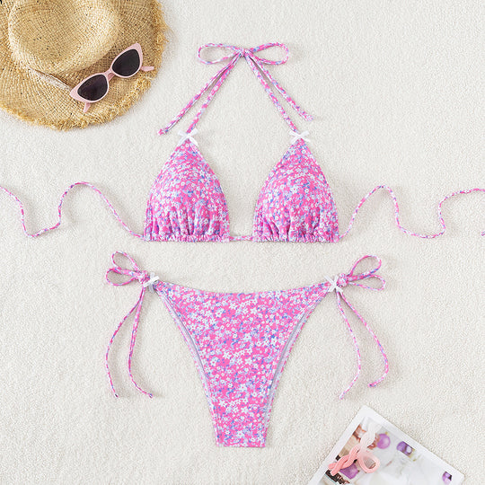 Damen Triangel-Bikini mit verstellbaren Bindebändern und floralem Design R&B