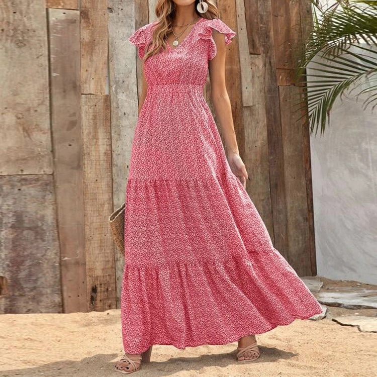 Damen Maxikleid mit Rüschendetails und voluminösem Rock R&B
