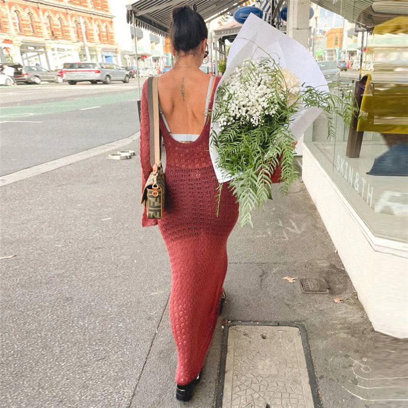 Damen Transparente Maxikleid mit strukturiertem Häkelmuster R&B