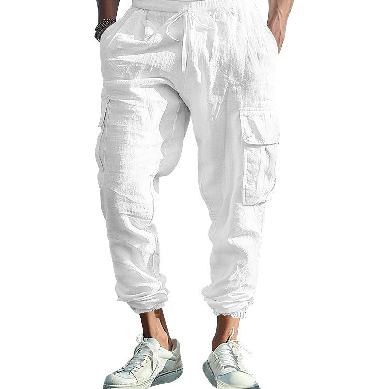 Herren bequeme Cargo-Hose aus leichtem Leinenmaterial mit elastischem Bund und praktischen Seitentaschen R&B