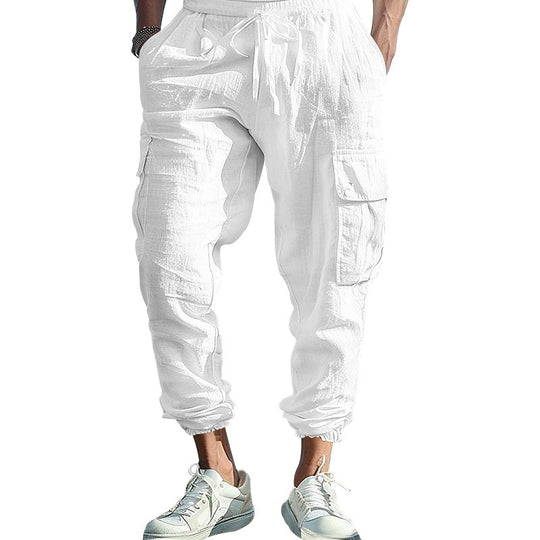 Herren bequeme Cargo-Hose aus leichtem Leinenmaterial mit elastischem Bund und praktischen Seitentaschen R&B