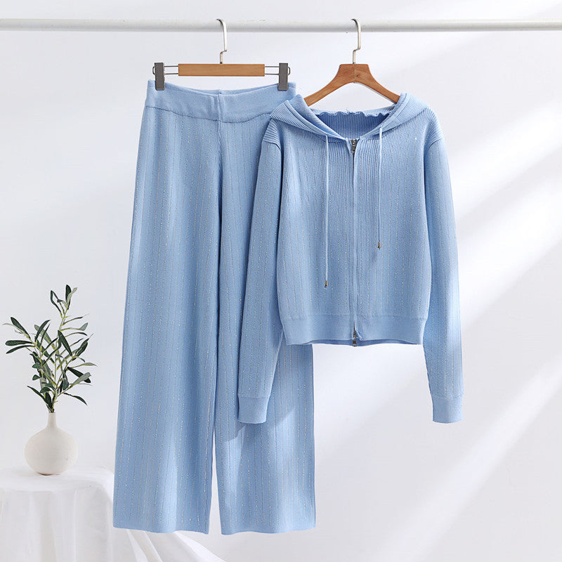 Damen modisches Loungewear-Set mit hohem Kragen und Reißverschluss R&B