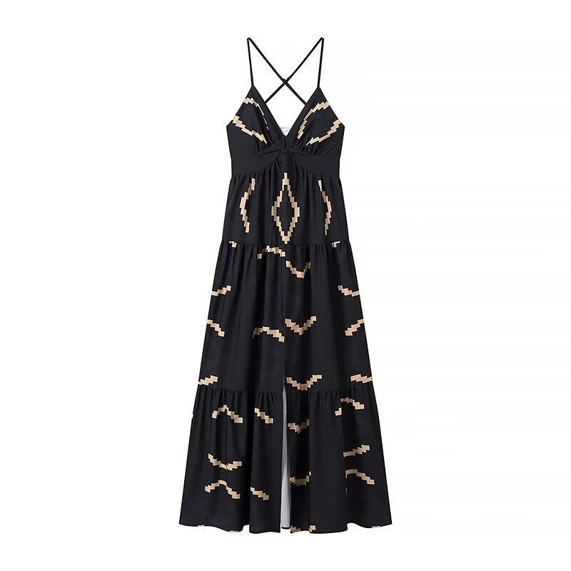 Damen Maxikleid mit elegantem V-Ausschnitt und tiefem Rüschensaum R&B