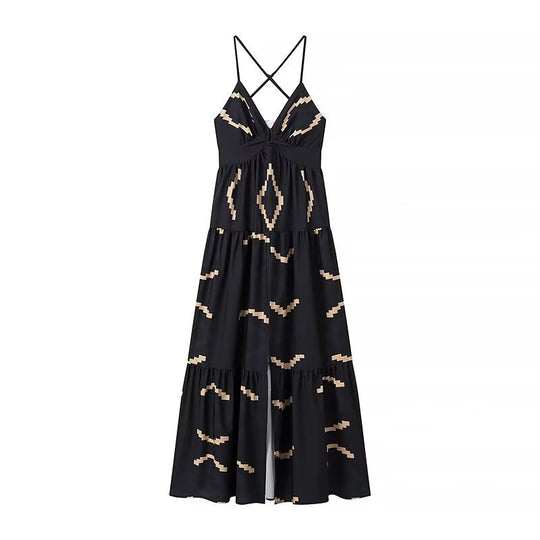 Damen Maxikleid mit elegantem V-Ausschnitt und tiefem Rüschensaum R&B
