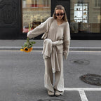 Damen Relaxed Strick-Ensemble mit Schal R&B